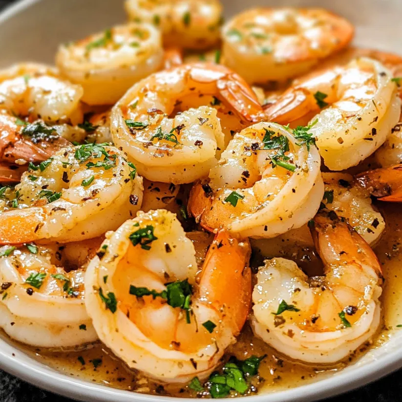 A bowl of shrimp with garlic butter.