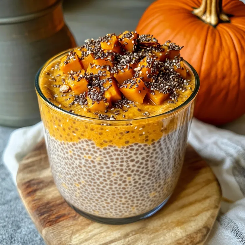 A glass of pumpkin chia pudding.