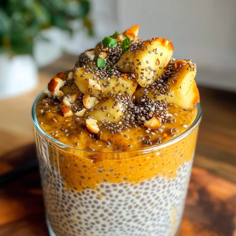 A glass of pumpkin chia pudding.