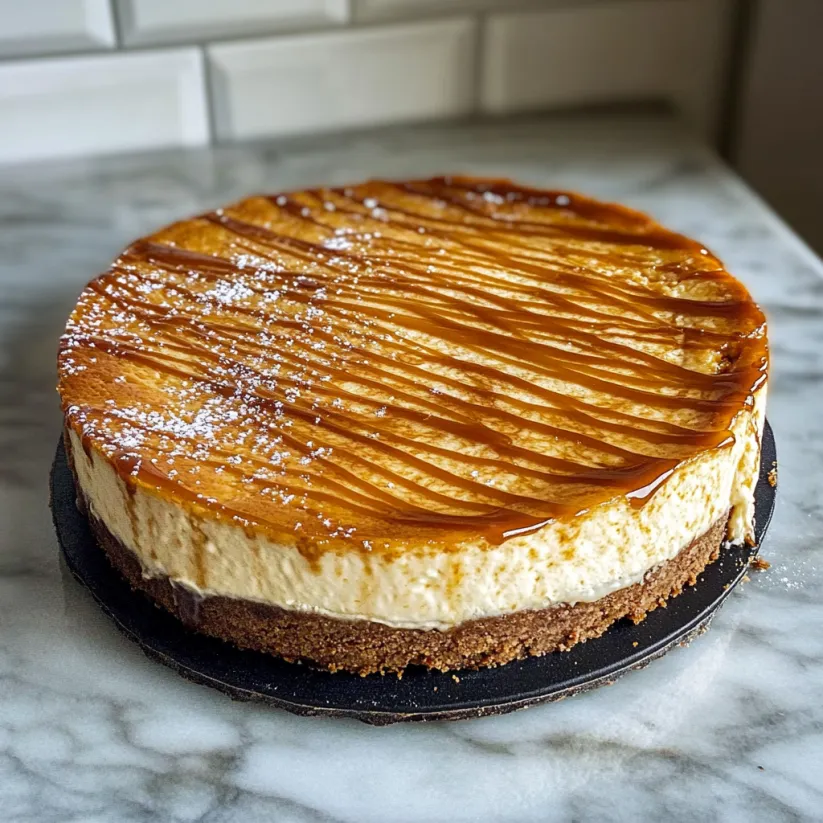 A slice of caramel macchiato cheesecake.