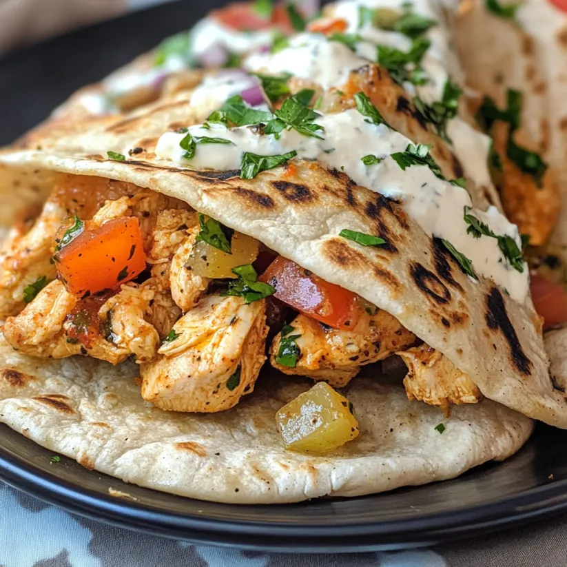 A gyro with chicken and vegetables.