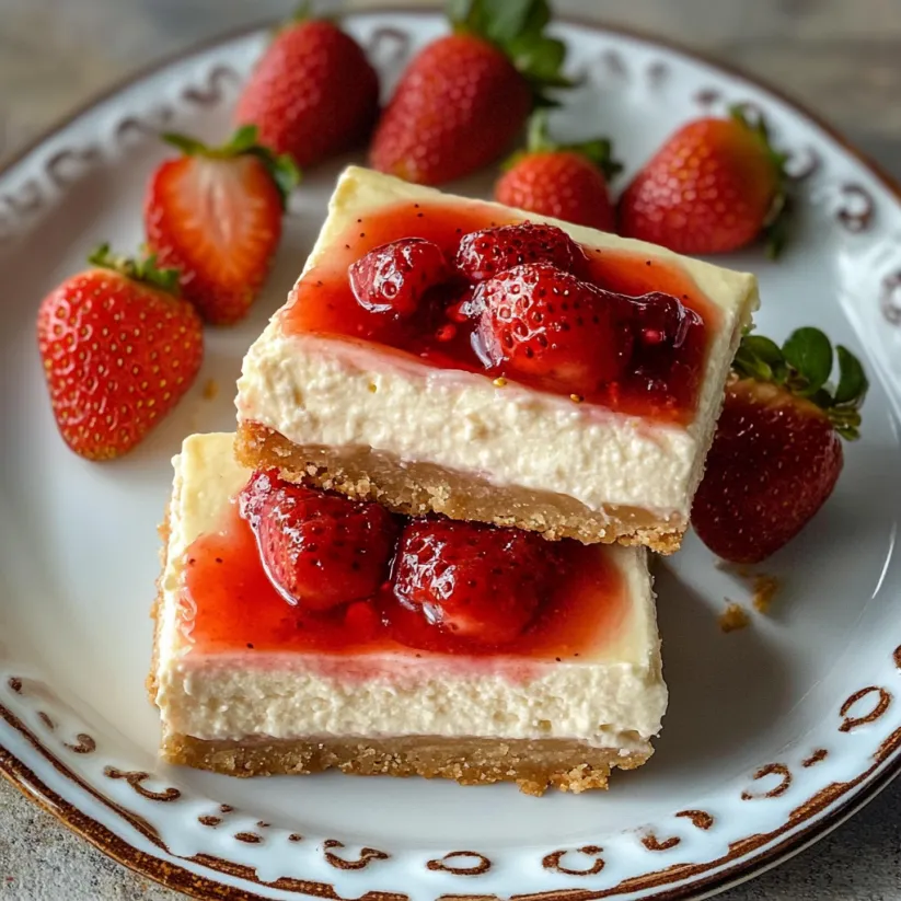 A slice of strawberry cheesecake bar.