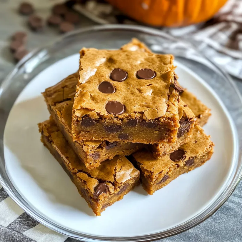 A plate of chocolate chip blondies.