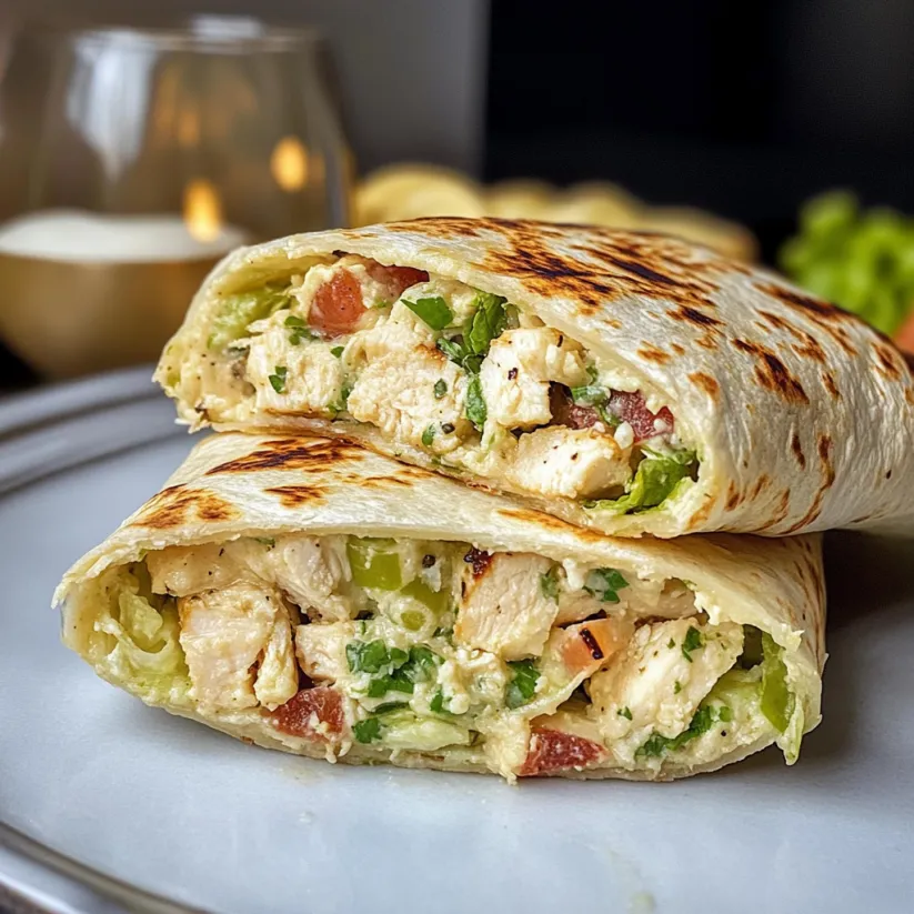 A chicken wrap with lettuce and tomatoes.