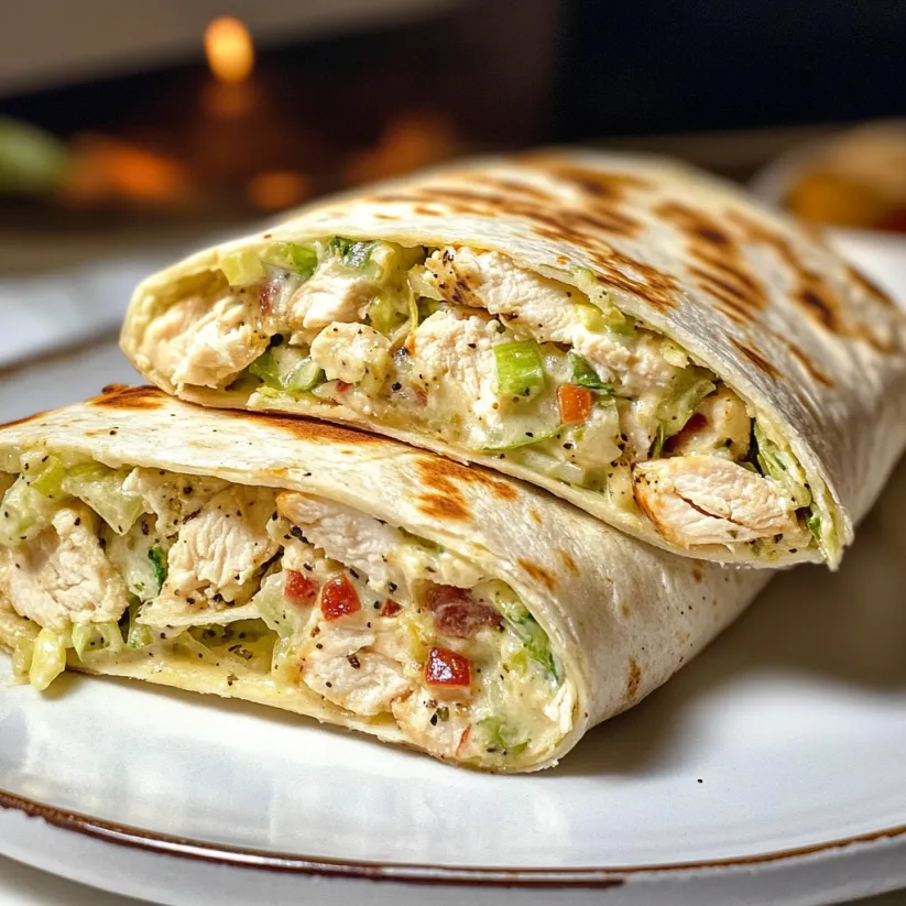 A wrap with chicken and vegetables.