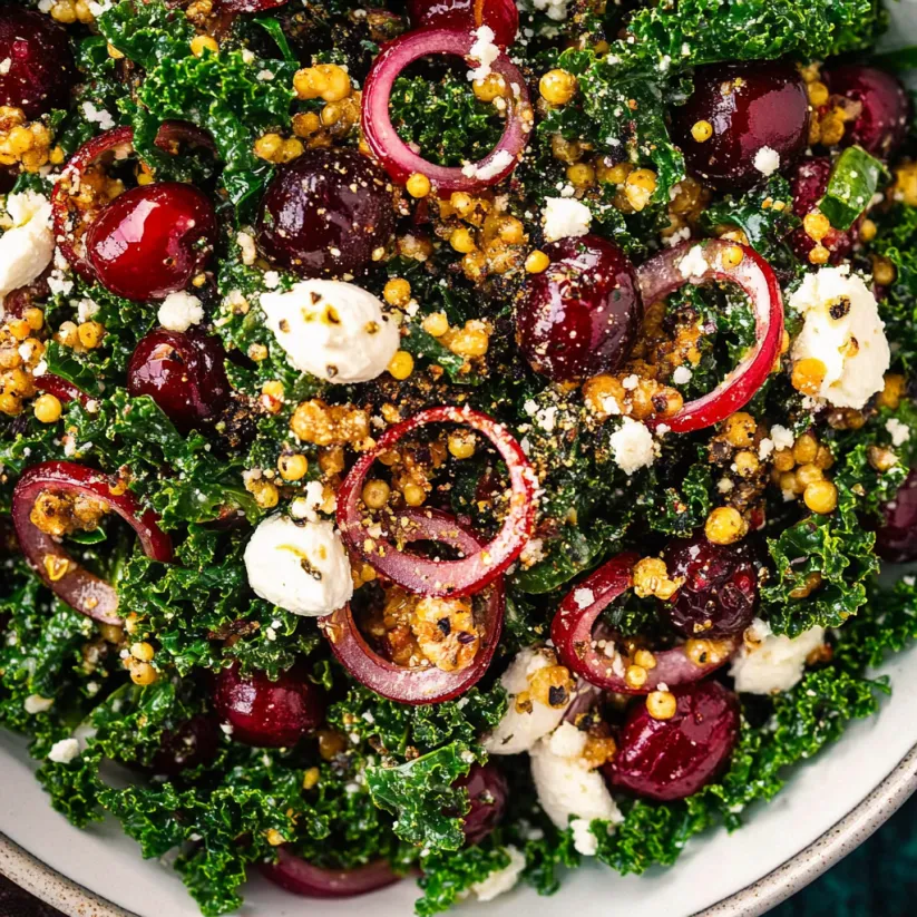 A bowl of kale cherry salad.