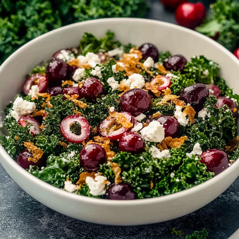 A bowl of kale cherry salad.