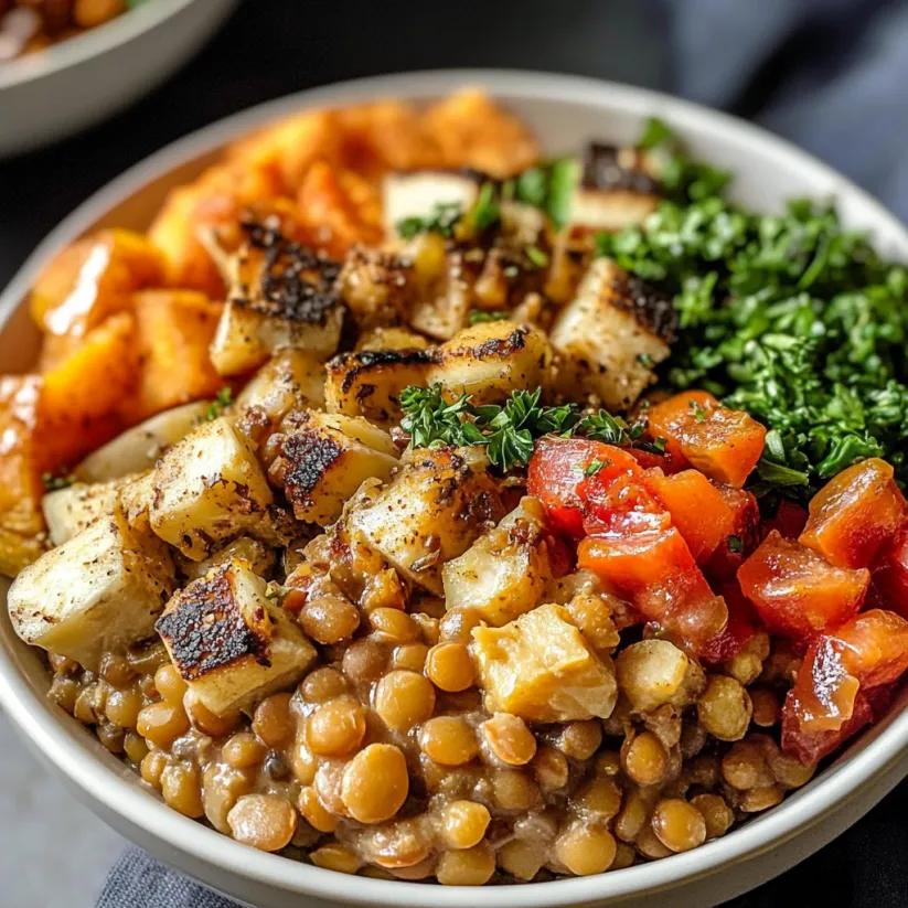 A bowl of food with a variety of ingredients including tomatoes, broccoli, and carrots.