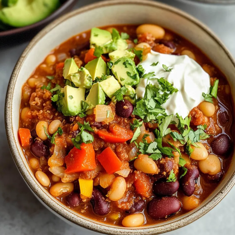 A bowl of vegan 3 bean chili.