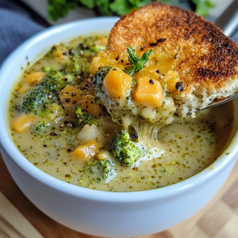 A bowl of soup with a spoon in it.