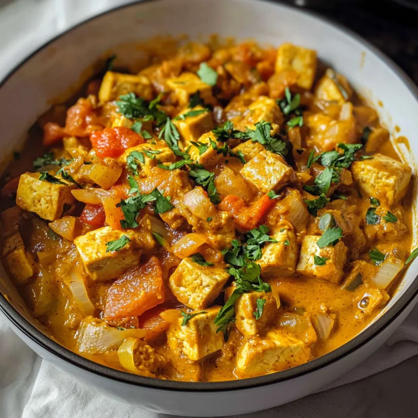A bowl of curried tofu.
