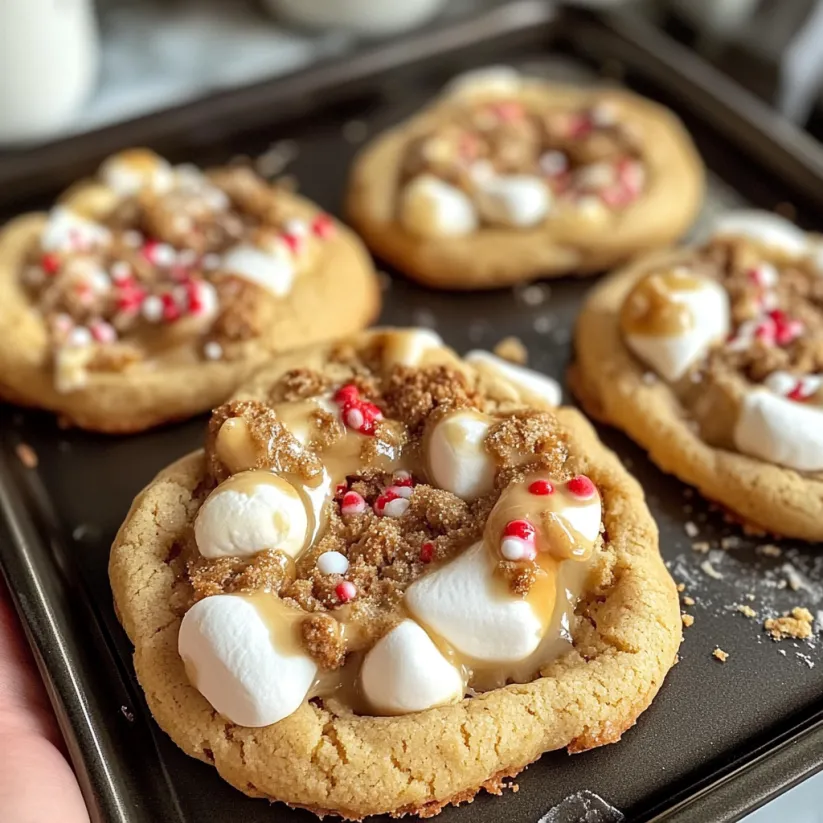 Marshmallow cookies on a tray.
