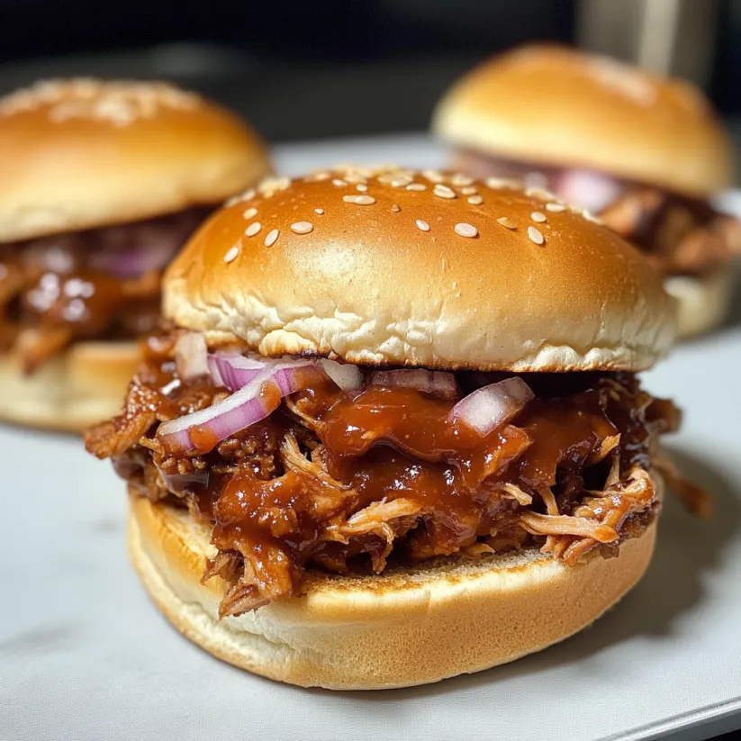 A close up of a BBQ Pulled Pork Slider.