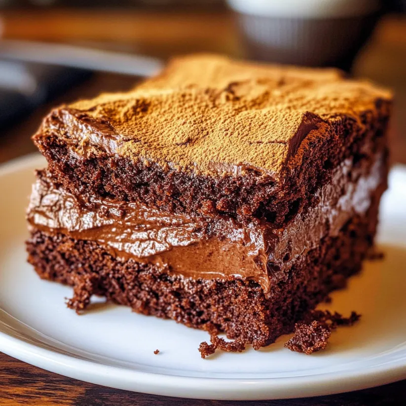 A slice of chocolate cake on a plate.