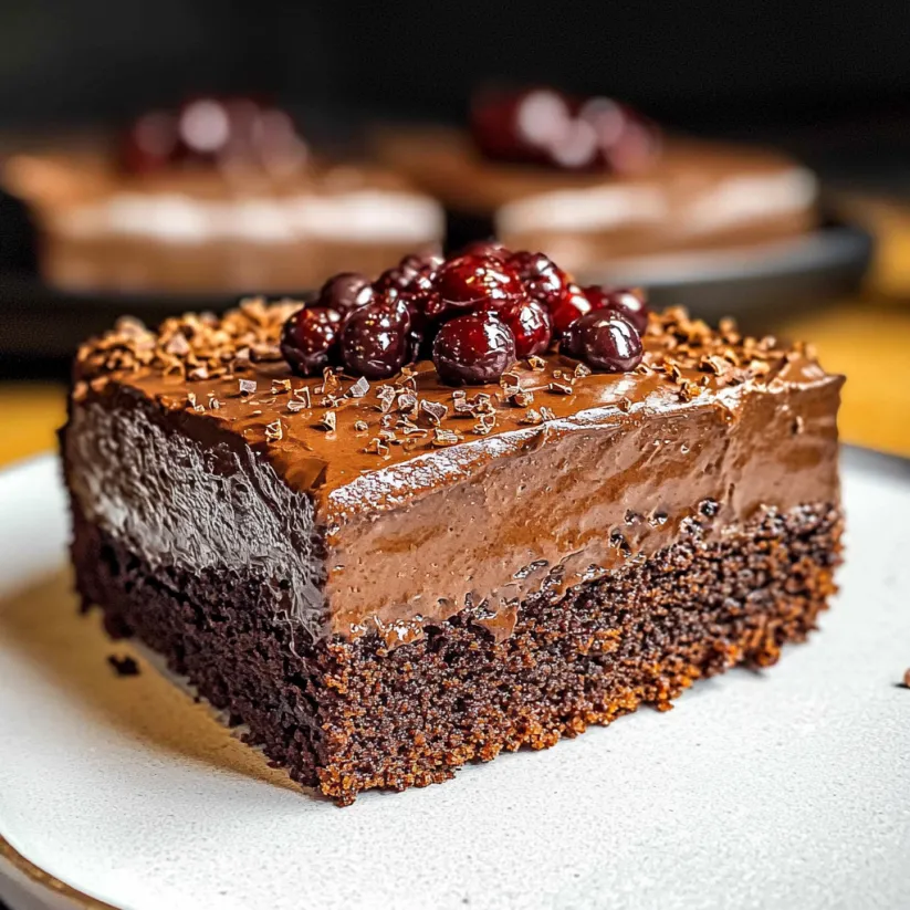 A slice of chocolate magic cake.