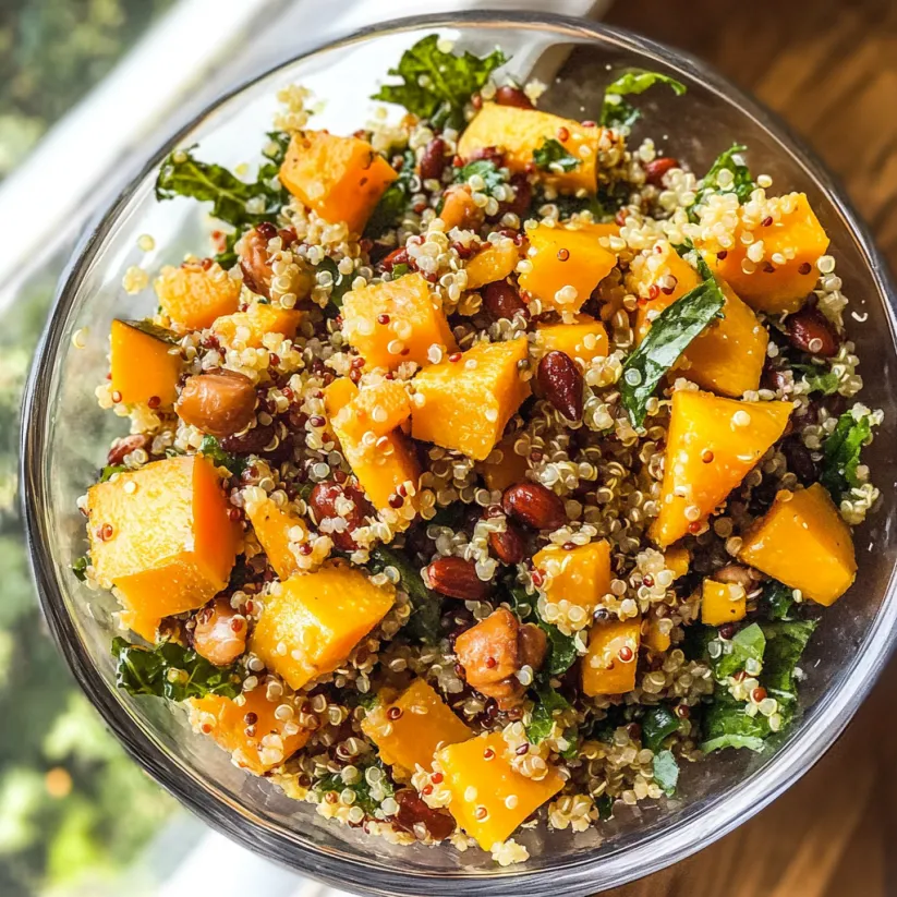 A bowl of butternut squash quinoa salad.