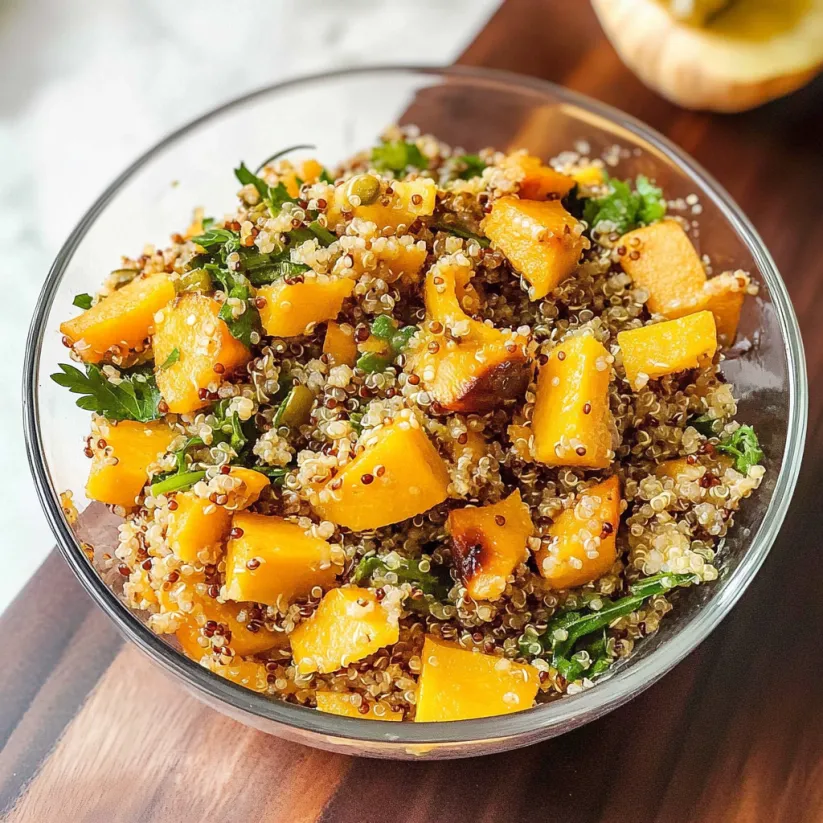 A bowl of butternut squash quinoa salad.