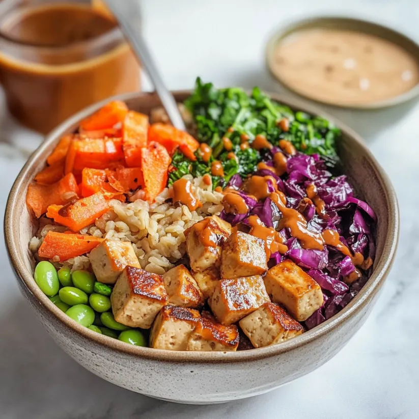 A bowl of tofu, edamame, and broccoli.