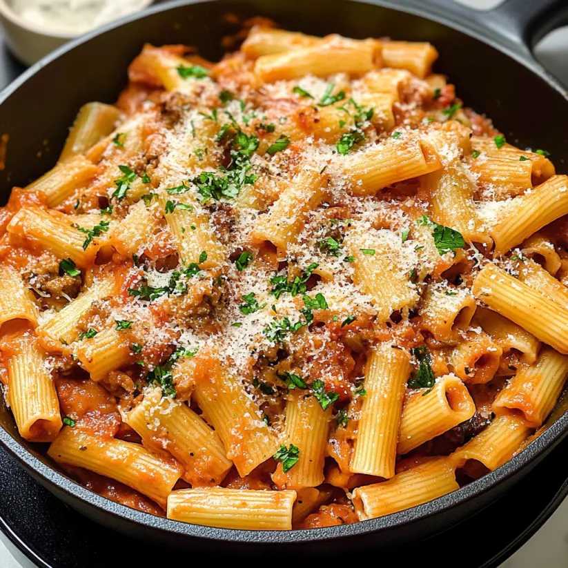 A bowl of pasta with tomato sauce and cheese.