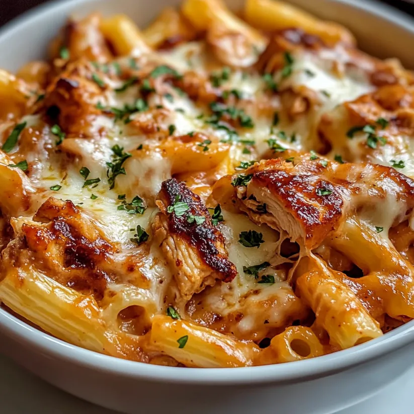 A bowl of BBQ chicken mac and cheese.
