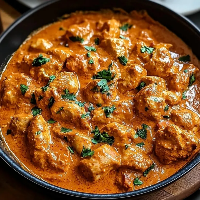 A bowl of chicken tikka masala.