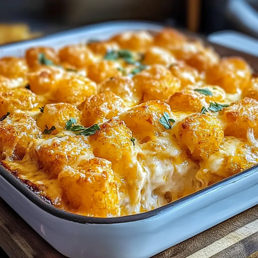 A dish of tater tots in a pan.