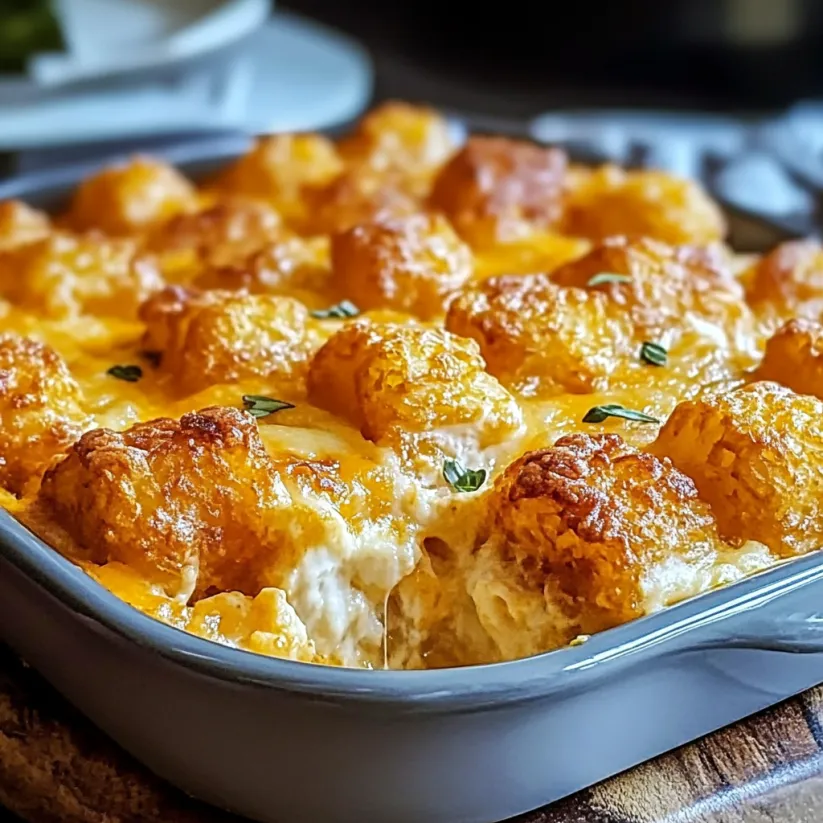 A dish of tater tots in a pan.