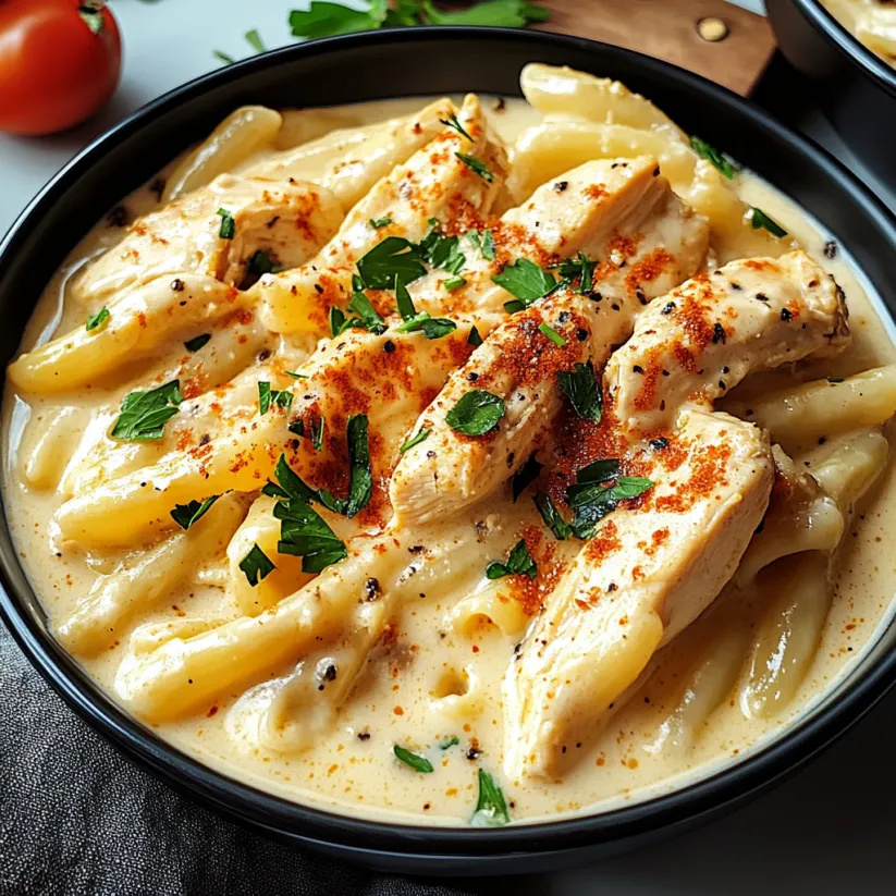 A bowl of creamy cajun chicken pasta.
