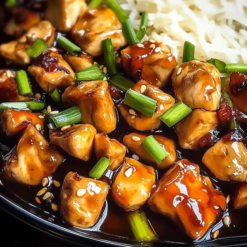 A plate of Kung Pao Chicken with rice.