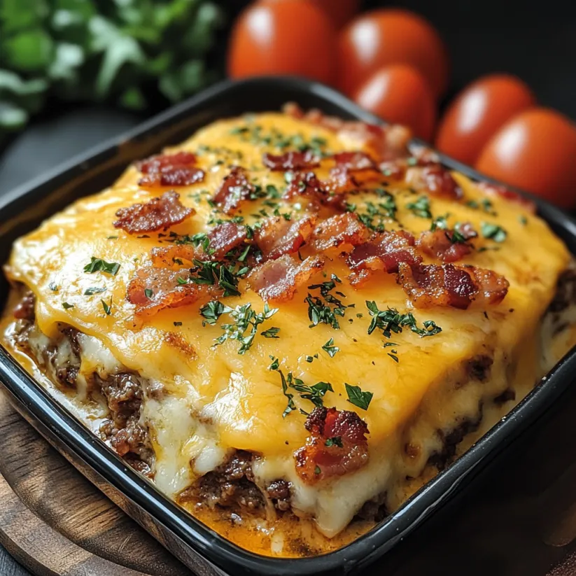 A casserole with bacon and cheese.