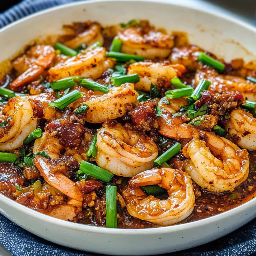 A white bowl filled with Szechuan Chili Shrimp.
