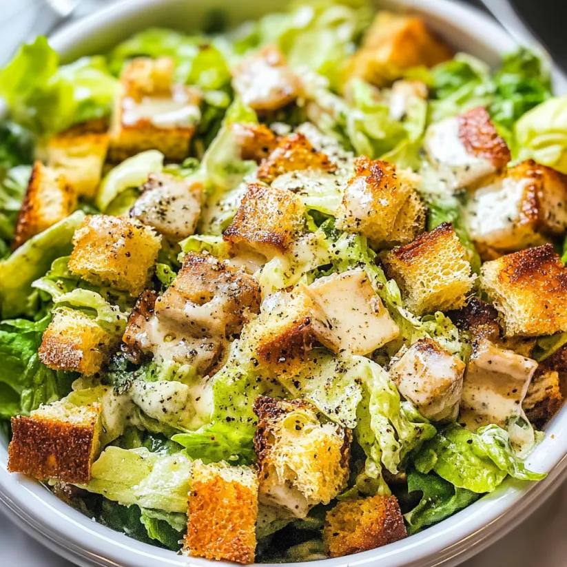 A bowl of salad with croutons and cheese.
