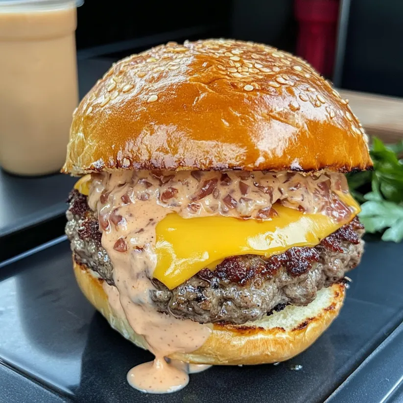 A burger with baconnaise sauce on a bun.