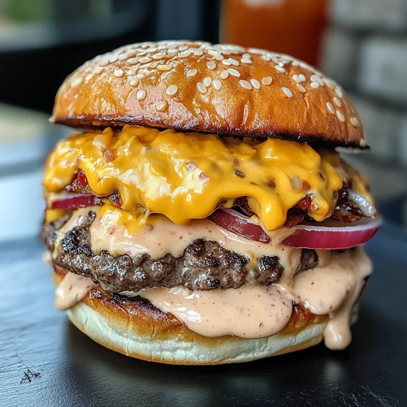 A smash burger with baconnaise sauce.