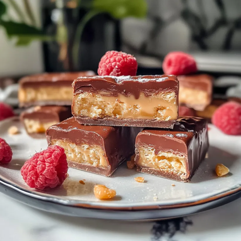 A plate of homemade healthy twix bars.