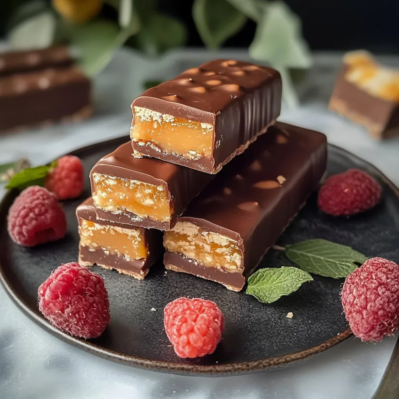 A plate of chocolate covered Twix bars.