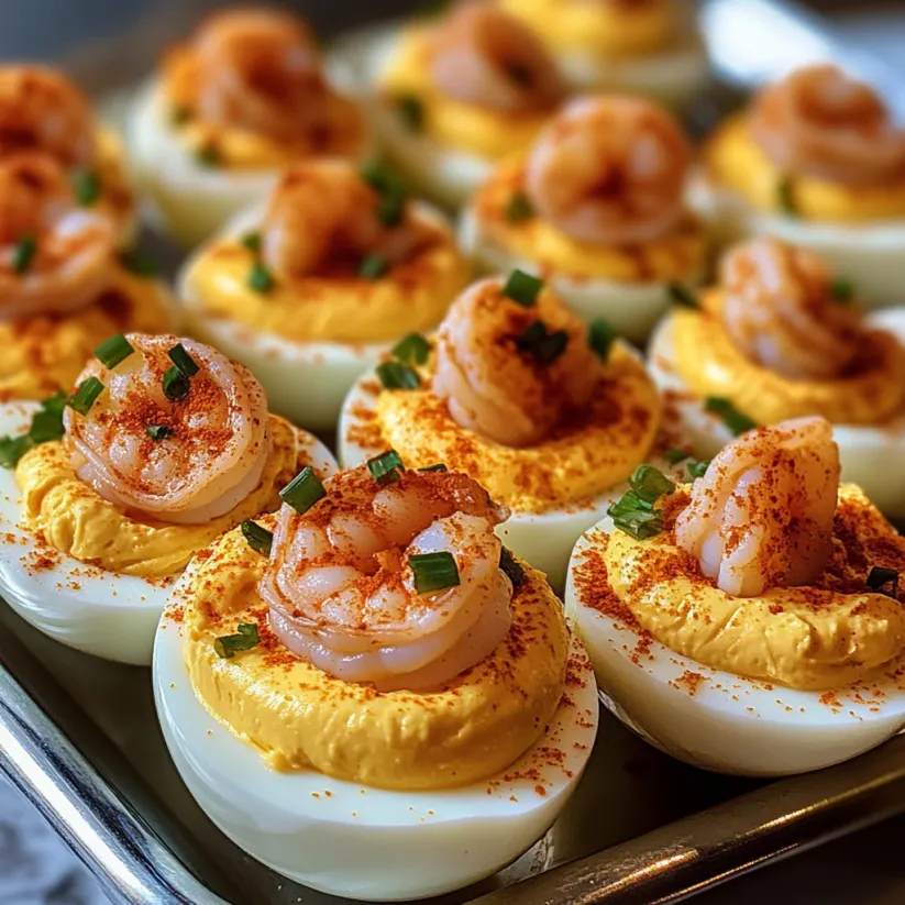 A tray of Cajun Shrimp Deviled Eggs.