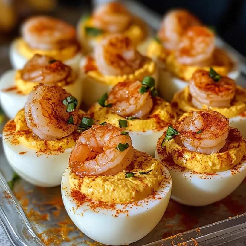 A tray of Cajun Shrimp Deviled Eggs.