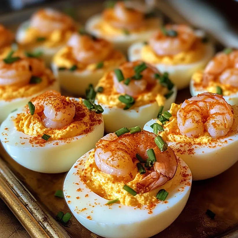 A tray of Cajun Shrimp Deviled Eggs.