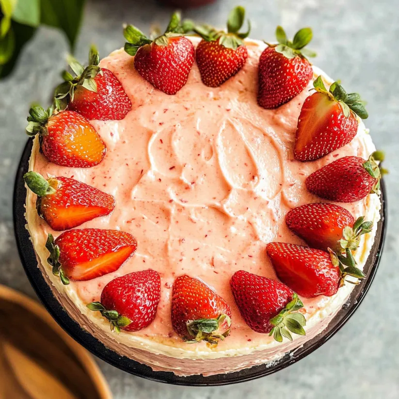 A cake with strawberries on top.