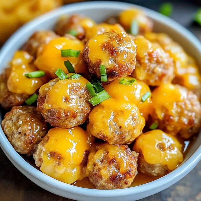 A bowl of sausage balls with cheese.