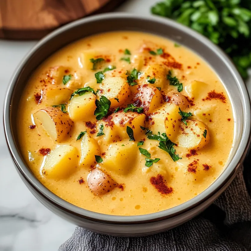 A bowl of creamy cajun potato soup.