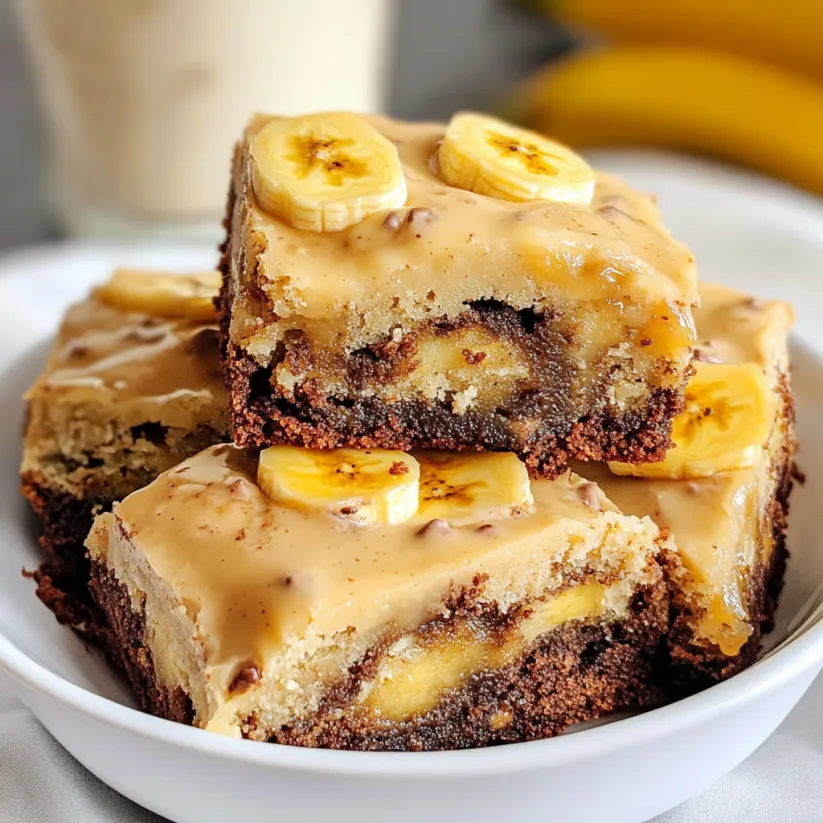 A plate of banana bread brownies.