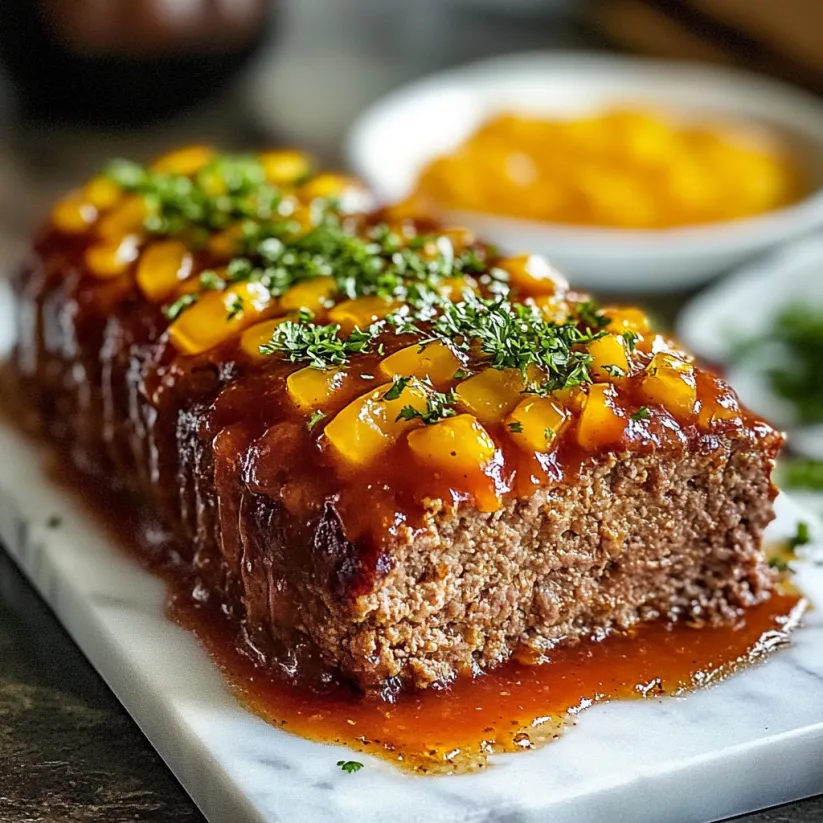 A meatloaf with a sauce on top.