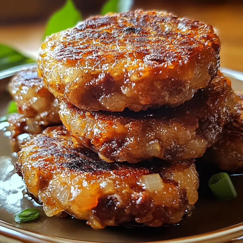 A stack of beef rissoles on a plate.