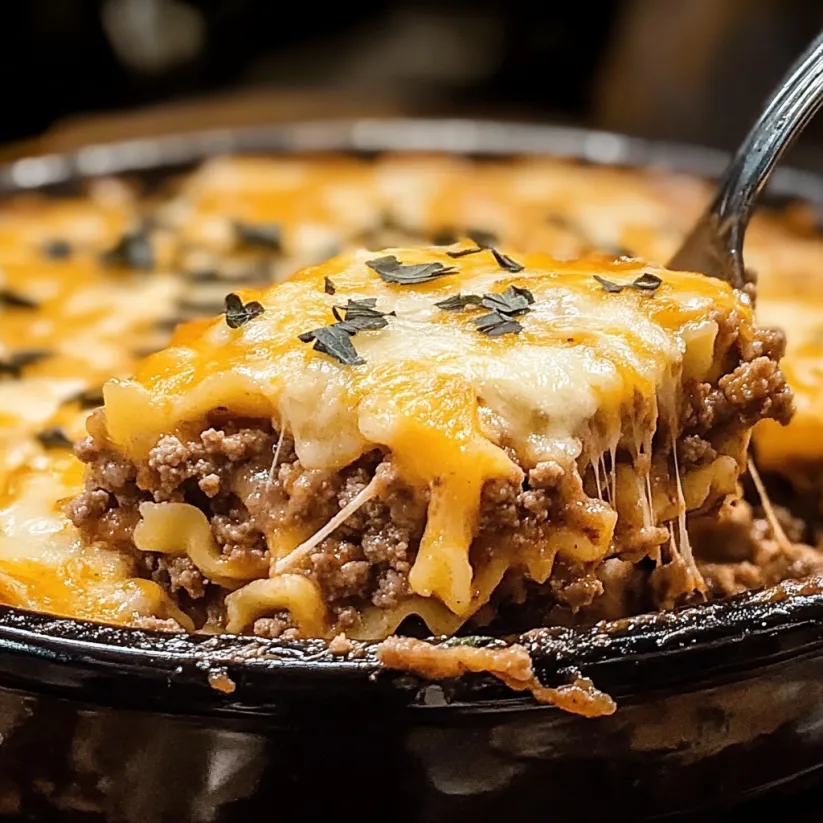 A close up of a delicious casserole.