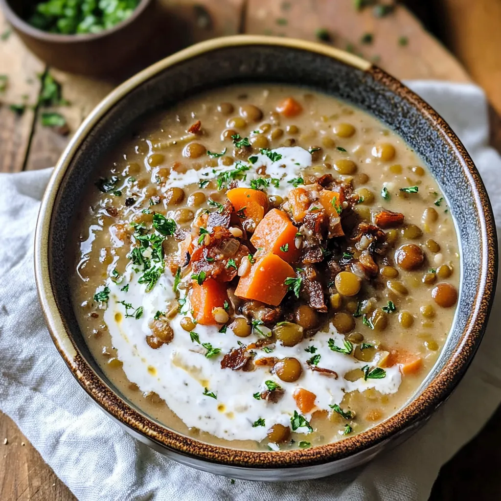A bowl of soup with carrots and lentils.