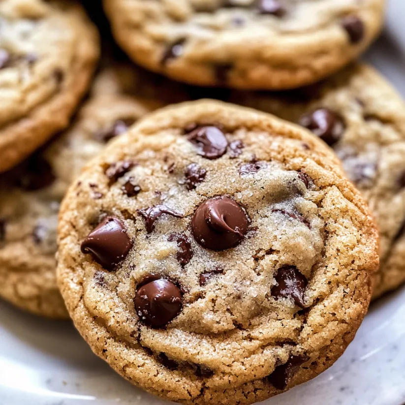 A plate of chocolate chip cookies.