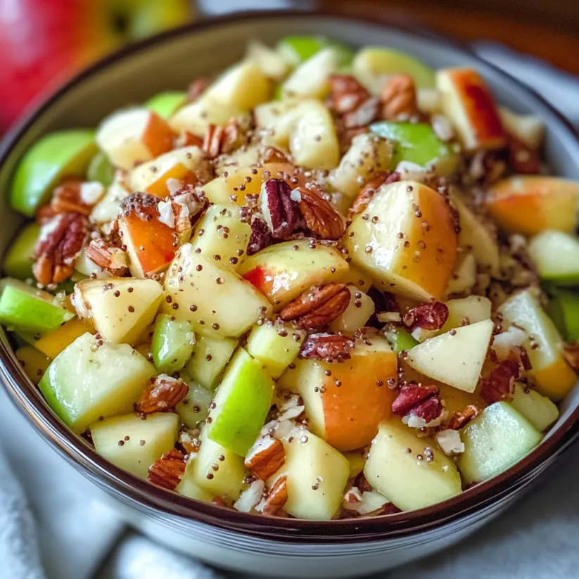 A bowl of apple salad with nuts and spices.