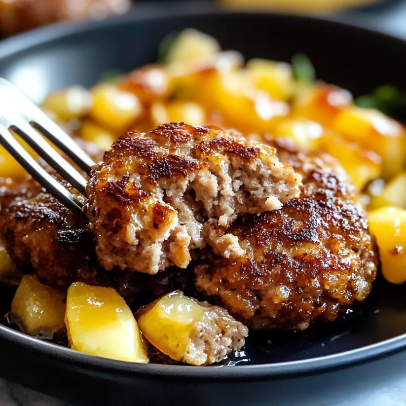 A plate of sausage patties with a fork.